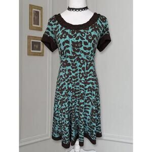 Teal and Brown Twee Floral A-Line Midi Dress